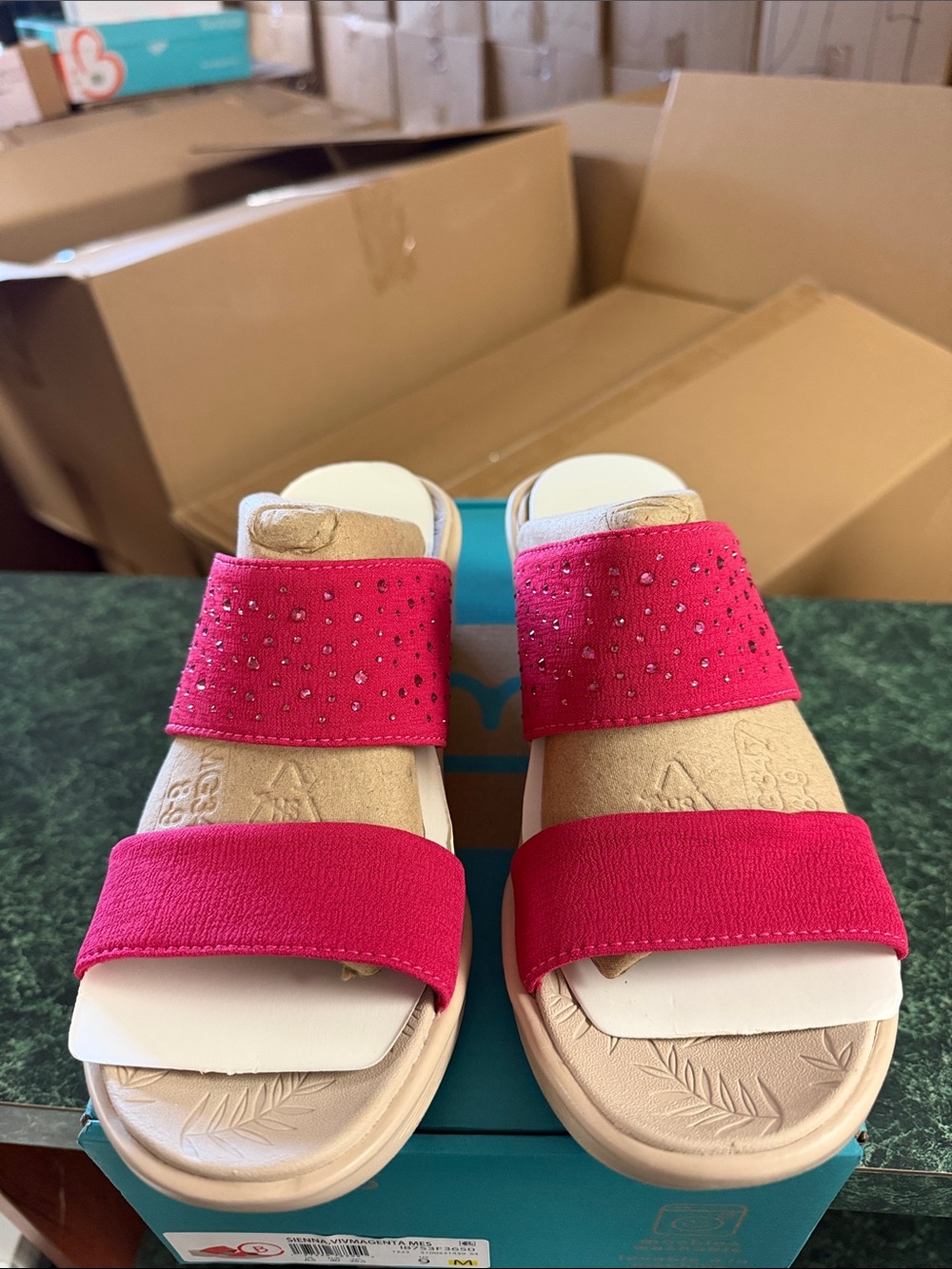 Bzees Sienna Comfort Slide Sandal with Embellished Pink Straps - Picture 3 of 5
